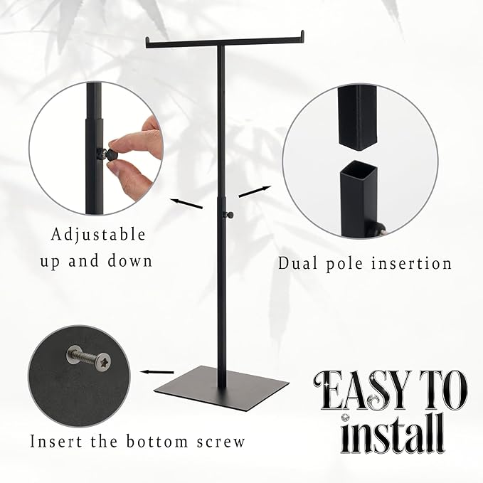Display Stand Stainless Steel Jewelry Towers Bag Stand Tabletop Double Hook Hanging Jewelry Stands for Necklaces Organizer Stand Adjustable Height Home Store Boutique, Black