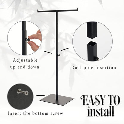 Display Stand Stainless Steel Jewelry Towers Bag Stand Tabletop Double Hook Hanging Jewelry Stands for Necklaces Organizer Stand Adjustable Height Home Store Boutique, Black
