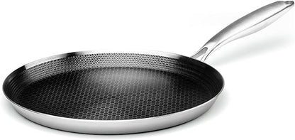 Innerwell Stainless Steel Crepe Pan - 12 Inch Nonstick Crepe Pan, Stainless Steel Honeycomb Coating Pancake Pan, Non Stick Flat Skillet Tawa Dosa Tortilla Griddle Pan, Induction Compatible, PFOA Free