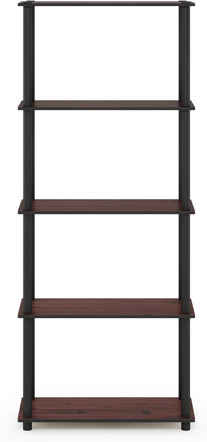 Furinno TURN-N-TUBE Storage Shelves, 5-Tier Book Shelf, Corner Shelf, Toolless Open Shelves, for Organization and Storage, Living Room, Garage, Home Office, Dark Cherry