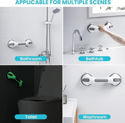 TAILI Shower Grab Bar Glow in The Dark, 2 Pack 12.2 in Grab Bars for Bathtubs and Showers,Shower Handles Shower Rails for Seniors and Elderly,Bathroom Safety Grip Removable No Drilling Waterproof Grey