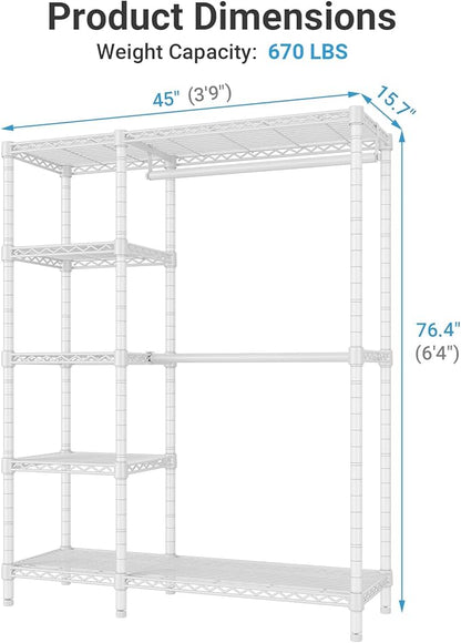 VIPEK V7C Garment Racks with Cover Portable Closets for Hanging Clothes, Heavy Duty Clothes Rack with Shelves Metal Closet Wardrobe, Max 670lbs, White Rack with Black Upgraded Polyester Cover