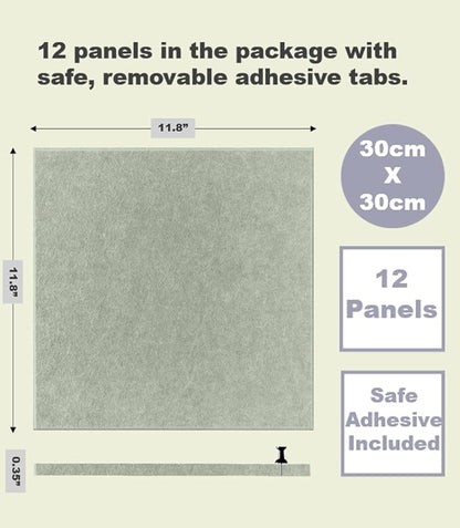 Sage Green Cork Board Alternative | Large Pin Board Notice Board | Felt Bulletin Board for Office, Home & Classroom | Sage Green Office School Supplies | Felt Wall Tiles (12-Pack)