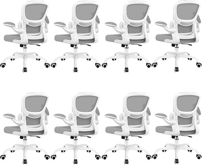 Office Chair Ergonomic Desk Chair, Breathable Mesh Comfy Chair with Lumbar Support, Home Desk Chair with Flip-up Armrests, Gaming Chair for Adults Home Office (LightGray,8Pack)