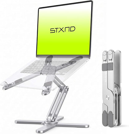 Model-X 2.0 Laptop Stand, Laptop Stand for Desk Adjustable Height, 360 Rotating Laptop Riser Aluminum Portable Foldable Computer Stand for MacBook Pro Air 10–17 inches (Polar White)