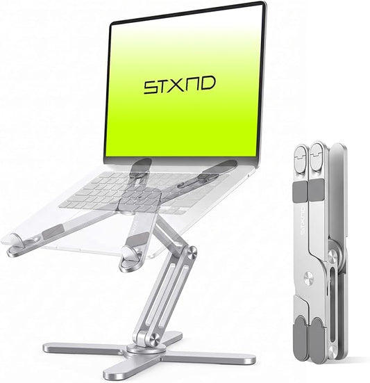 Model-X 2.0 Laptop Stand, Laptop Stand for Desk Adjustable Height, 360 Rotating Laptop Riser Aluminum Portable Foldable Computer Stand for MacBook Pro Air 10–17 inches (Polar White)
