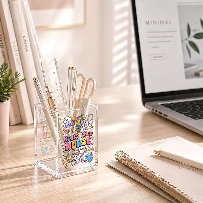 Registered Nurse Acrylic Pencil Holder Cup, Appreciation Thank You Gifts for Registered Nurse Physician Assistant RN CNA LPN, Home Office Desk Accessories, Christmas Nurses Day Week Decor Gifts