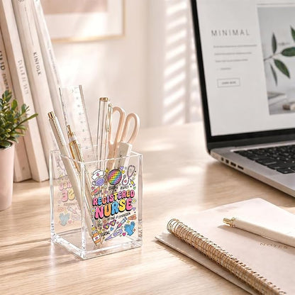 Registered Nurse Acrylic Pencil Holder Cup, Appreciation Thank You Gifts for Registered Nurse Physician Assistant RN CNA LPN, Home Office Desk Accessories, Christmas Nurses Day Week Decor Gifts
