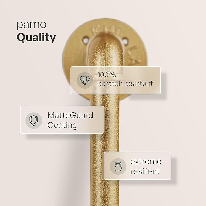 pamo Gold Clothing Rack – 70.08" W x 76.38" H – Industrial Pipe Metal Garment Organizer for Bedroom or Retail – Heavy-Duty Clothes Rack – Easy Assembly