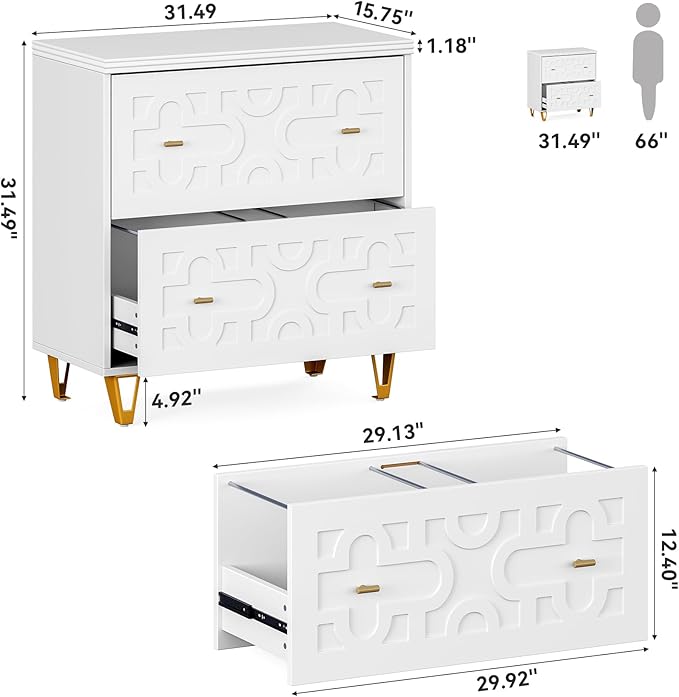 LITTLE TREE 2-Drawer File Cabinet, Under Desk Office Storage Cabinet for Letter Size File Folders with Tabs, Printer Stand, Fitting A4, Modern Home Office Organizer, White