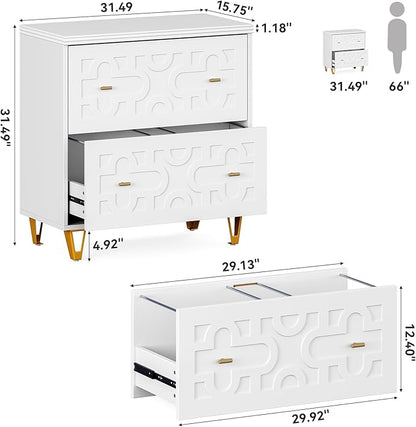 LITTLE TREE 2-Drawer File Cabinet, Under Desk Office Storage Cabinet for Letter Size File Folders with Tabs, Printer Stand, Fitting A4, Modern Home Office Organizer, White
