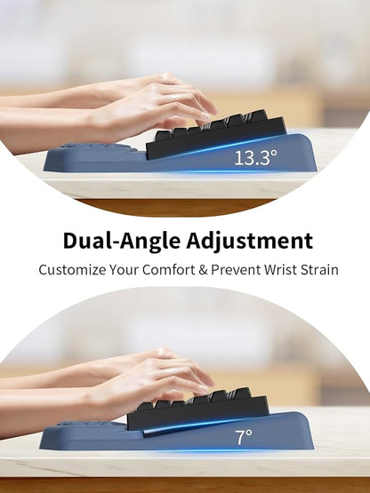 3-in-1 Ergonomic Keyboard Stand with Wrist Rest & Mouse Pad Set, Comfy Keyboard Riser Holder Soft Mousepad with Massage Design, Memory Foam and Non-Slip PU Base for Pain Relief, Blue