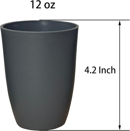 Wheat Straw Reusable Cup (12 oz) - Unbreakable Drinking Glasses Sets of 4 - Dishwasher Safe Tumbler - Lightweight, BPA Free and Eco friendly (4Pcs/Gray Series)