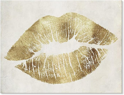 7CANVAS Gold Sexy Lips Wall Art Fashion Decor Vintage Lips Print Picture Stretched Wall Art For Bedroom Home Decor Ready to Hang 16x12Inch