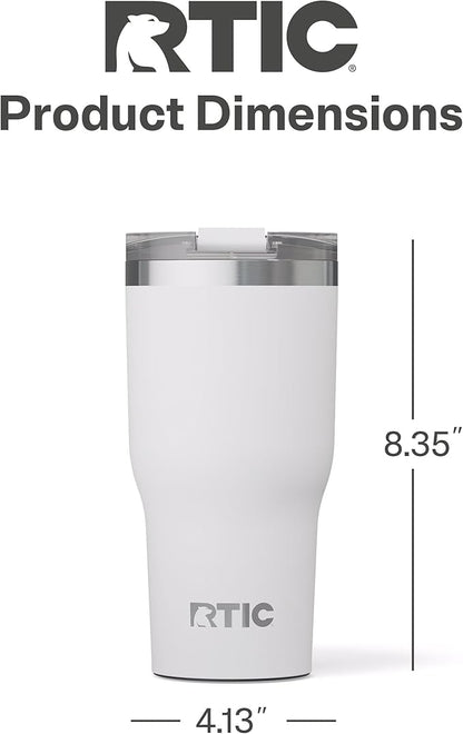 RTIC 30oz Essential Tumbler with Lid, Ceramic Lined, Insulated, Stainless Steel, Metal, Double Wall Vacuum-Insulation, Travel Cup for Iced Coffee, Tea, Hot and Cold Drink, White