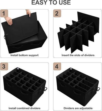 TOPIA HOME Shoe Organizer for Closet 2 Pack, Foldable Shoe Box with Adjustable Divider and Clear Cover, Space Saving Shoe Storage Organizer Cabinet with Reinforced Handles, Fits 40 Pair, Black, TP11B