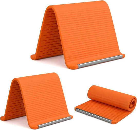 Flexible Silicone Phone Stand, 20x10cm Bendable Phone Stand for Desk & Travel, Foldable Portable Airplane Phone Holder, Non Slip Tablet Mount, Gift - Orange