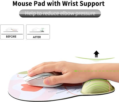EooCoo Ergonomic Mouse Pad with Wrist Support, Mousepad with Memory Foam Wrist Rest and Non-Slip Base for Computer, Cafe, Home & Office, 9.64 x 8.26 in Office Desk Accessories