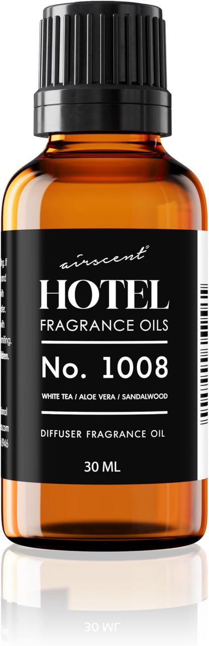 AirScent Hotel Diffuser Oil No. 1008 - White Tea, Aloe Vera & Sandalwood - Hotel Scent Dupe - Premium Fragrance Oil for Ultrasonic and Waterless Diffusers and Crafting - 30 mL, 1 fl oz Glass Bottle