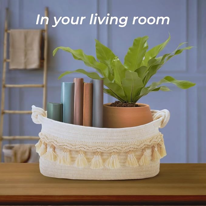 CSC - Toilet Paper Basket, Bathroom organizer, woven rope basket, Tank Top Small Baskets, tank topper, White