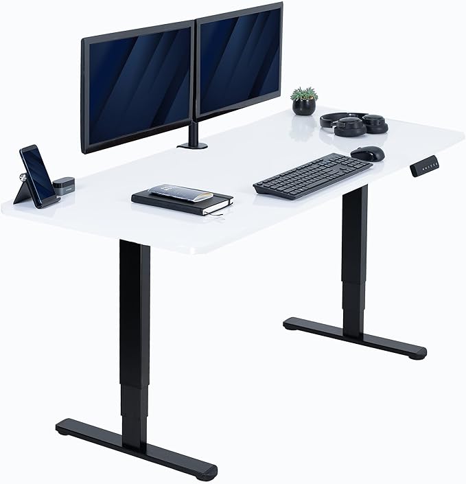 VIVO Electric 60 x 24 in Dual Motor Sit Stand Desk, Memory Height Adjustment, 2B Series, White Dry Erase Top Black Frame, DESK-KIT-2B6WE