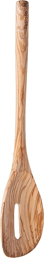 Tovolo Slotted Wooden Spoon, Olivewood Kitchen Utensil for Cooking & Serving, Natural Wood Spoodle with Comfortable Grip, Heat-Resistant Nonstick Safe, Durable Stirring Tool