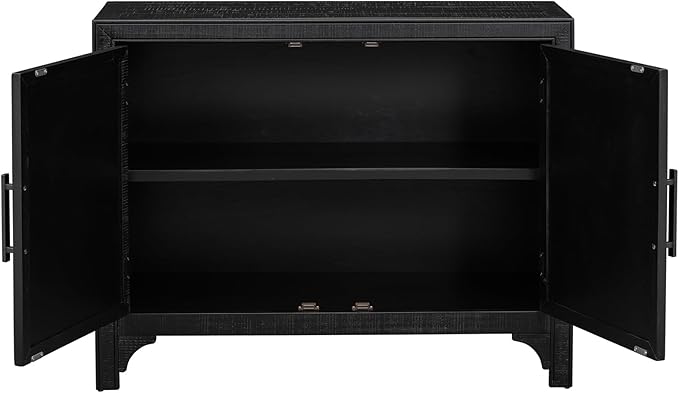 HMFULE 40" Sideboard Cabinet 2-Doors Solid Wood, Retro Buffet Cabinet with Storage Adjustable Shelf, Console Table Accent for Hallway, Living Room, Dining Room, Kitchen, Entry Way (Black)