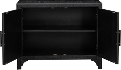 HMFULE 40" Sideboard Cabinet 2-Doors Solid Wood, Retro Buffet Cabinet with Storage Adjustable Shelf, Console Table Accent for Hallway, Living Room, Dining Room, Kitchen, Entry Way (Black)