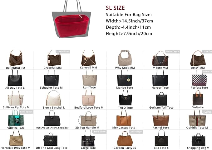 Purse Organizer Insert, Suede Bag Organizer Handbag Tote Shaper, Suede Material, Soft and Non Damaging Bag (Beige, Slender Large)