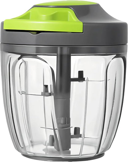 Manual Food Processor Vegetable Chopper, Portable Hand Pull String Garlic Mincer Onion Cutter for Veggies, Ginger, Fruits, Nuts, Herbs, etc., 900ml-Gray