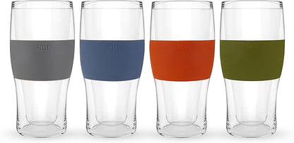 HOST Beer FREEZE Beer Glass Cups Set Drinking Glasses, Freezer Mugs with Gel Double Walled Cool Cups Plastic Multicolor 16oz Set of 4