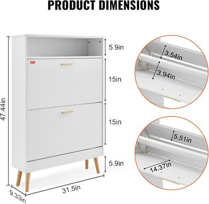 VEVOR Shoe Storage Cabinet for Entryway, 31.5" D x 9.4" W x 47.3" H, White