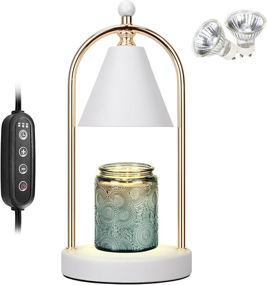 Candle Warmer Lamp With Timer, Electric White Light for Bedroom, Dimmable Wax Melts Warmer for Jars, Beside Lamp Gifts for Women Home Decor (2 Bulbs Included)
