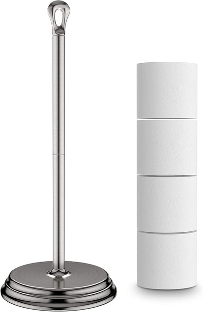 KASUNTO Toilet Paper Holder with Rustproof, Metal Free Standing Toilet Paper Stand Storage for Bathroom, Tissue Paper Roll Holder for Bathroom Accessories (Brushed Nickel)