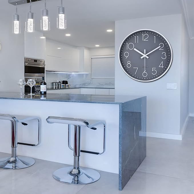 jomparis 13 1/2 Inches Gray Wall Clock Silent Battery Operated Wall Clock Modern Simple Style Decor Clock