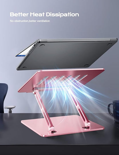 LOXP Adjustable Laptop Stand, Portable Laptop Riser, Aluminum Laptop Stand for Desk Foldable, Ergonomic Computer Notebook Holder for Desk, Office Desk Accessories (10-15.6'')- Pink
