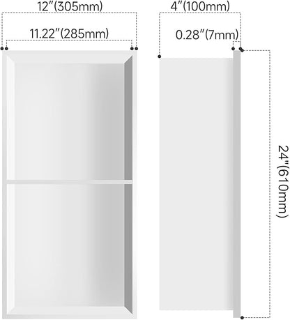 Shower Niche 12 X 24 in No Tile Needed, White Double Shelves Recessed Wall Niche Shelf for Bathroom Storage, Stainless Steel