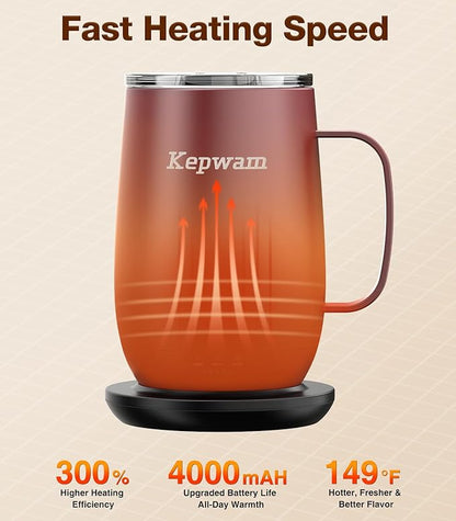 Kepwam Heated Coffee Mug T2-Plus, 20oz Leading Large Capacity Self Heating Mug, Up to 8 Hrs Battery & Hot Up to 149℉, Smart Coffee Mug for Women, Men