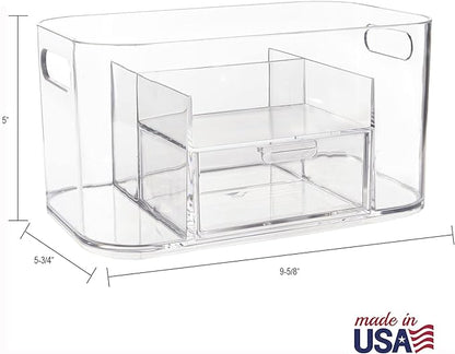 STORi Bliss Clear Makeup Organizer for Countertop, Divided Bathroom Organizer & Storage Drawer, Makeup Brush Holder, Cosmetic & Nail Polish Organizer, Made in USA