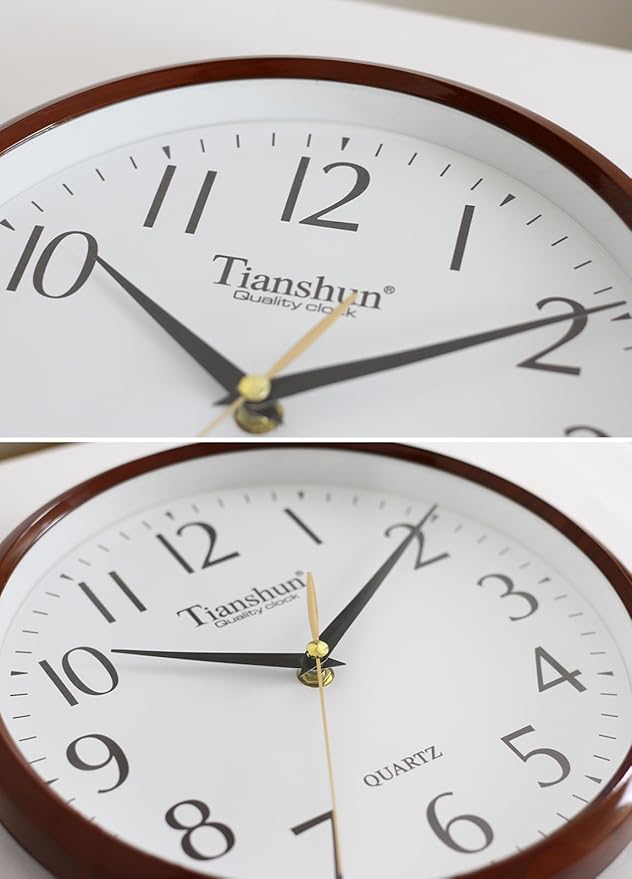 Wall Clock Silent Non-Ticking Battery Operated Small 10 Inch Modern Easy to Read for Living Room Bedroom Kitchen Office Decor (Redwood Grain)