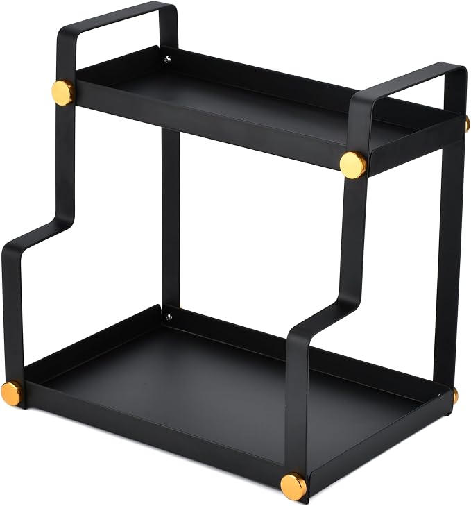 FFK 2 Tier Countertop Organizer, Cosmetic Organizer, Storage Shelf for Cabinet, Countertop, Pantry, Desktop, Ideal for Bathroom, Kitchen, Office (Black)