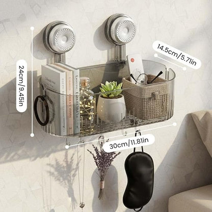 No-Drill Bathroom Suction Storage Box, 2026 New Large Capacity Bathroom Organizer, Powerful Suction Wall Mounted Organizer for Home, Removable Hanging Shower Shelf (Transparent)