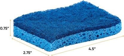 Superio Non-Scratch Cellulose Sponge Kitchen Scrub Sponges with Scouring Pad Set, Good for Non-Stick Cookware Frying Pan, Pot, Counter Top, Sink Scrubbing, Kitchen Scrubbers, Pack of 1, Blue