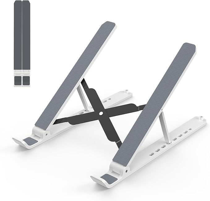 Tonmom Laptop Stand for Desk, Adjustable Laptop Riser ABS+Silicone Foldable Portable Notebook Holder, Ventilated Cooling Notebook Mount Computer Stand for 10-15.6” Laptops,Tablets-White