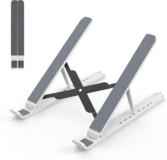 Tonmom Laptop Stand for Desk, Adjustable Laptop Riser ABS+Silicone Foldable Portable Notebook Holder, Ventilated Cooling Notebook Mount Computer Stand for 10-15.6” Laptops,Tablets-White