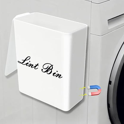 Artilife Magnetic Plastic Lint Bin with Lid for Laundry Room, 6 X 5 Inch Compact Wall Mount Lint Holder for Dryer, Small White ABS Trash Can for Dryer Lint and Sheets