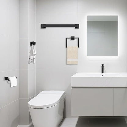 JOPOFI 5 Piece Bathroom Towel Bar Set - Thicken Stainless Steel Bath Towel Holder, 15.7 Inch Towel Racks for Bathroom Wall Mounted, Bathroom Hardware Accessories Set - Matte Black