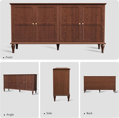 ARTPOWER Sideboard Buffet Cabinet with Storage, 58'' Mid-Century Modern Storage Cabinet with 4 Doors and Adjustable Shelves, Accent Style Sideboard for Entryway, Dining Room, Living Room, Brown