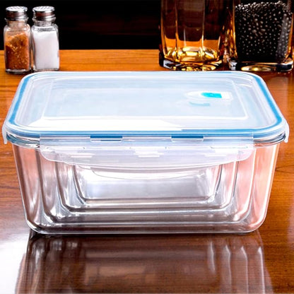 Extra Large Glass Food Storage Containers with Lids, Set-8-Piece Big Size Food Storage Box, Ideal for Storing Food, Vegetables, Fruits, Baking Cake & lot of other Tasty Food (Rectangular)