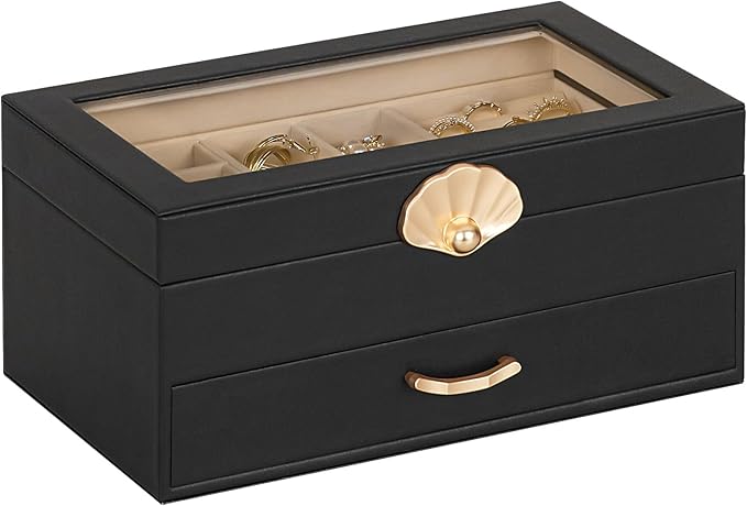 Jewelry Box with 1 Drawers: Display Organizer for Earrings Necklaces - Gifts for Girls Women (Black)